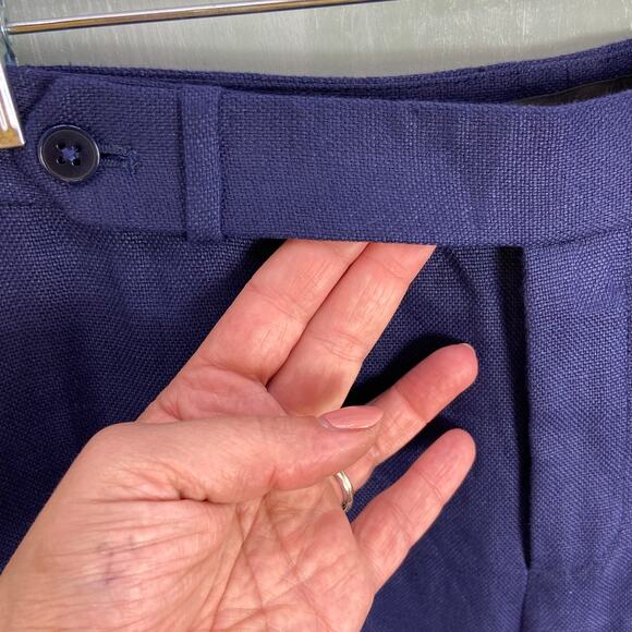 Ralph Lauren Black Label 100% Linen Pants Size 12 Wide Leg Navy Blue Trousers - Picture 4 of 11
